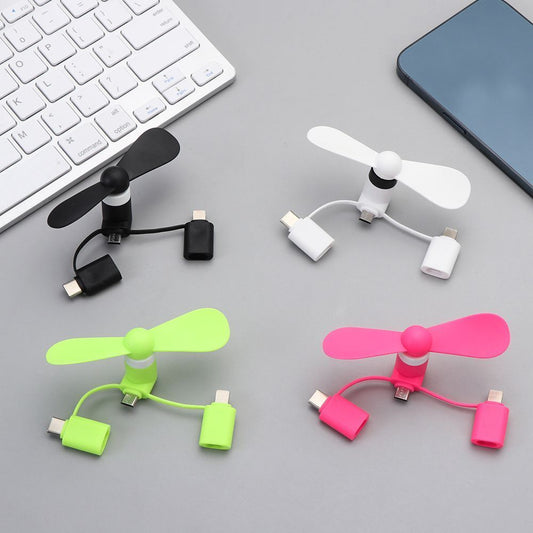 Portable Mini Phone Fan with Multi-Connectors for iPhone & Android